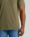 Military Green Tall Straight Hem Crew Neck T-Shirt on model.