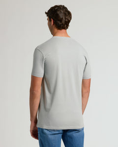 True ClassicMan wearing Steel Tall Straight Hem Crew Neck T-Shirt, back view.