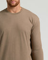 Person in khaki-tone Seasonal Tall Classic Long Sleeve Crew 3-Pack shirt.