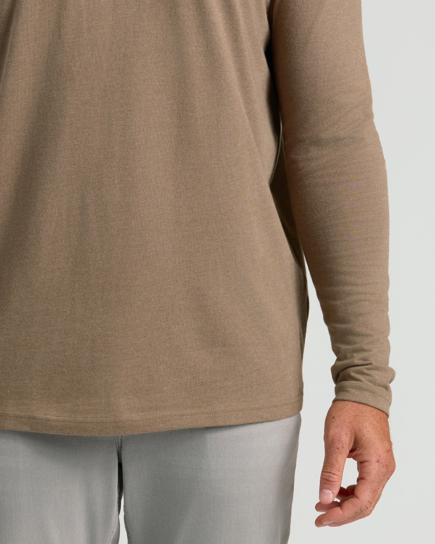 Seasonal Tall Classic Long Sleeve Crew 3-Pack on model with light gray pants.