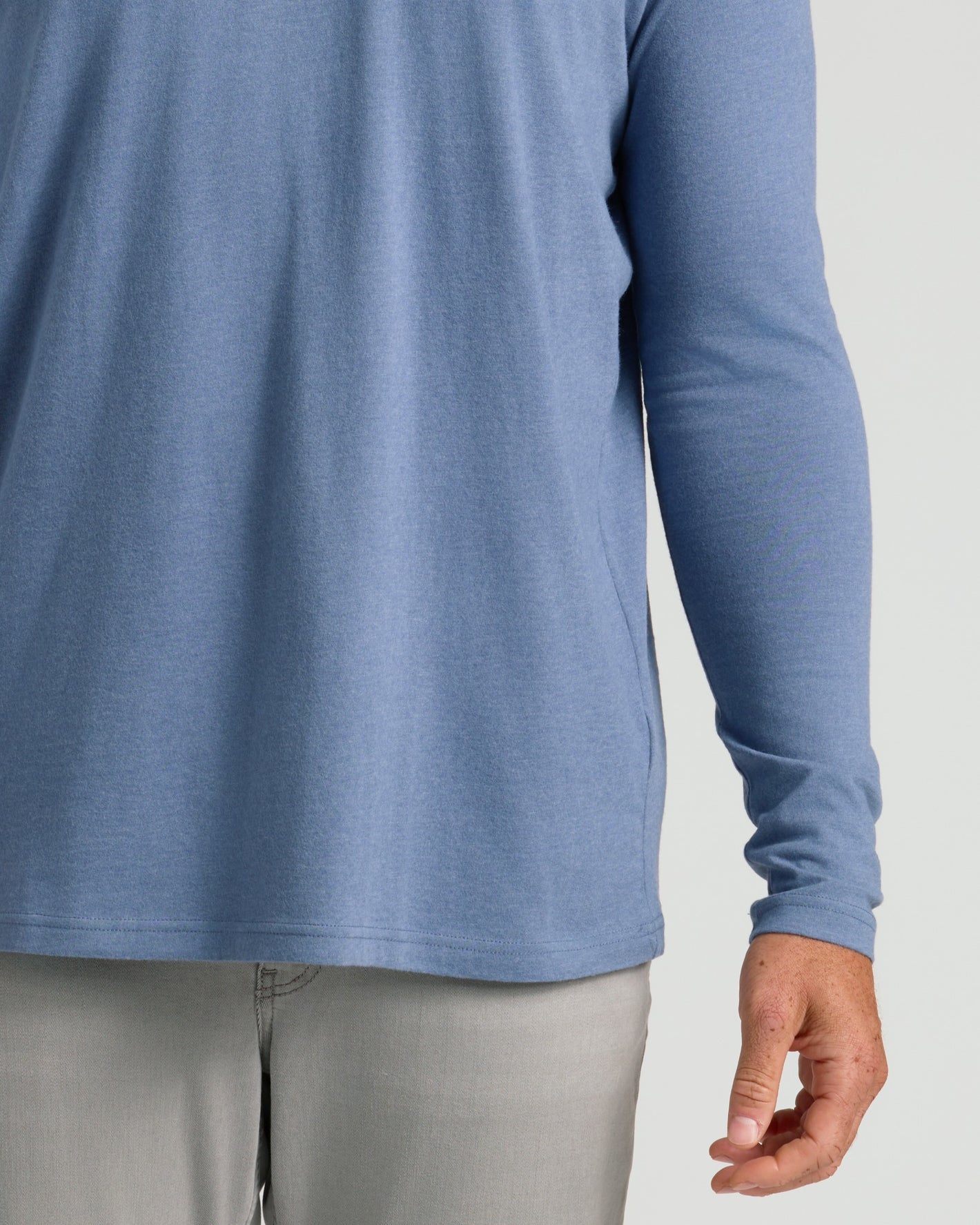 Dark Heather Vintage Navy Tall Long Sleeve T-Shirt on model's torso.