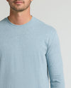 Man wearing Heather Sapphire Tall Long Sleeve T-Shirt, showcasing fit.