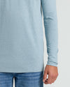 Heather Sapphire Tall Long Sleeve T-Shirt tucked into jeans.