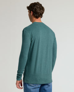 True ClassicHeather Seafarer Tall Long Sleeve T-Shirt on man, back view.