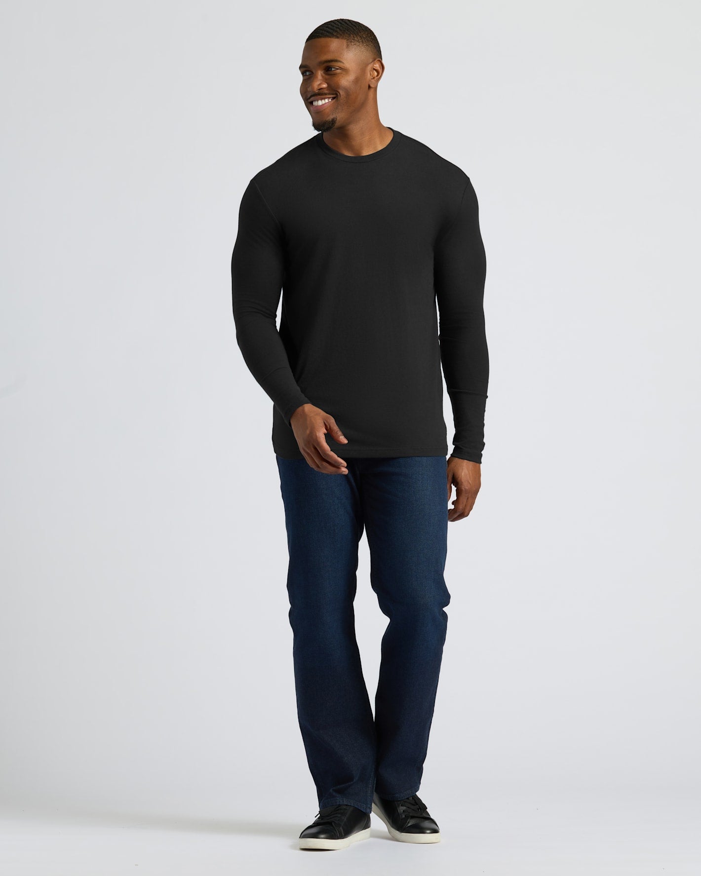 Man in All Black Tall Long Sleeve Crew 3-Pack outfit.