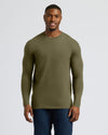 Military Green Tall Long Sleeve T-Shirt on a smiling young man.
