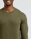 Military Green Tall Long Sleeve T-Shirt worn by smiling model.