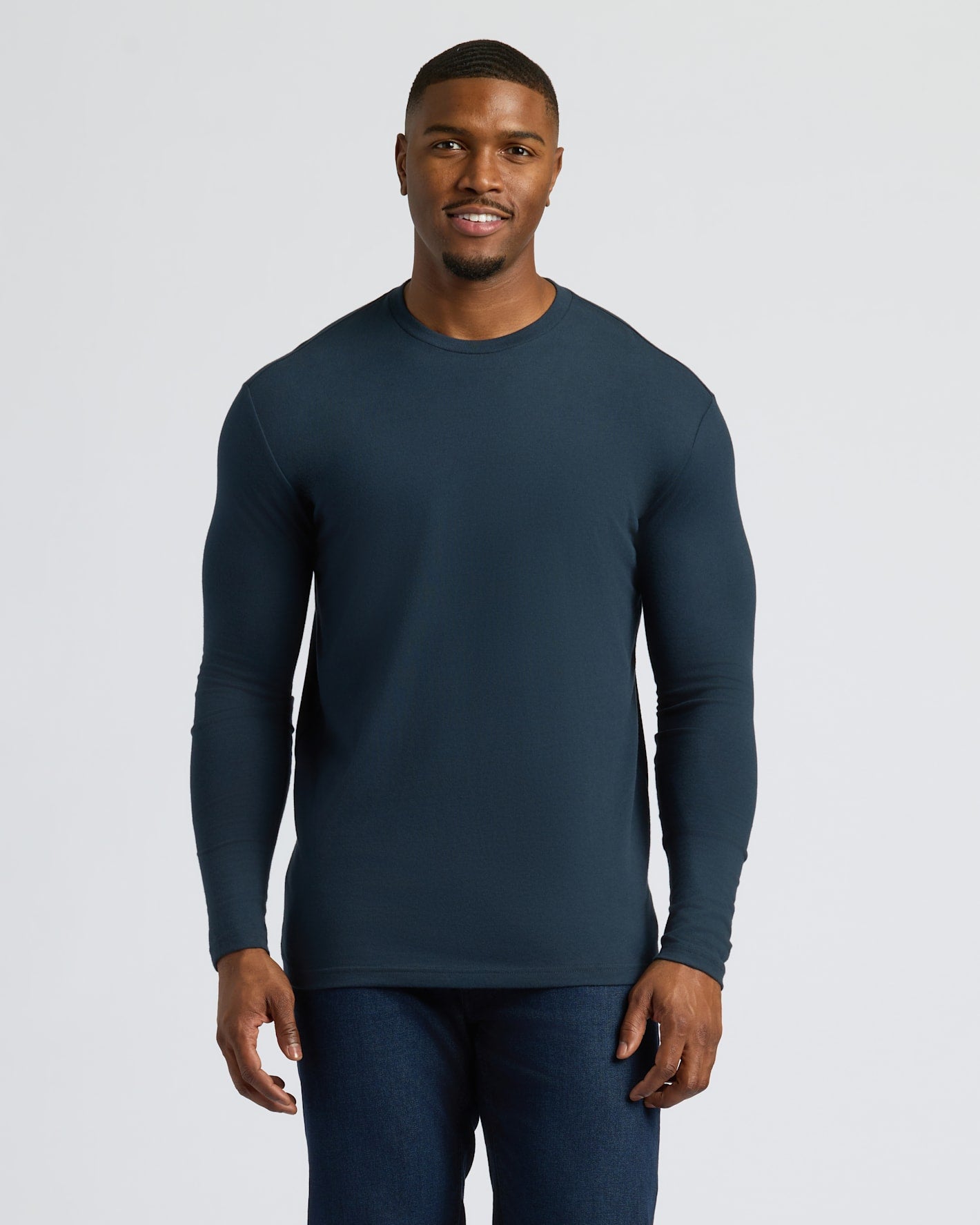 Navy Tall Long Sleeve T-Shirt on male model.