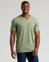 Fit man wearing Seasonal Tall Classic V-Neck in light olive-green.