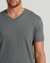 Man wearing Carbon Tall Short Sleeve Classic V-Neck T-shirt, tailored fit.