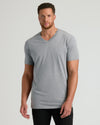 Man in Heather Gray Tall Short Sleeve Classic V-Neck, relaxed pose.