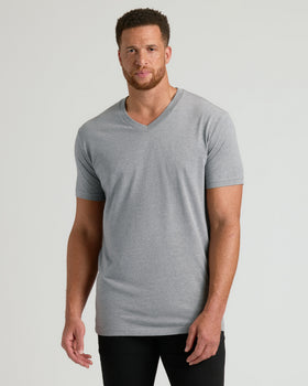 Short Sleeve Tall Classic V-Neck 3-Pack on tall man, neutral look.