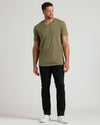 Male model wearing Military Green Tall Short Sleeve Classic V-Neck.