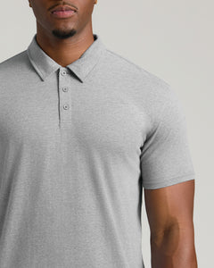 True ClassicHeather Gray Short Sleeve Tall Polo showcasing fit and collar detail.
