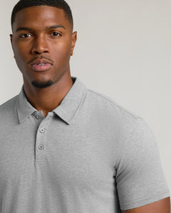 True ClassicYoung man wearing Heather Gray Short Sleeve Tall Polo.
