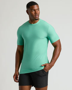 True ClassicMan modeling the Seasonal Tall Active Crew 3-Pack in bright mint green.