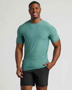True ClassicSeasonal Tall Active Crew 6-Pack: man in teal athletic tee.