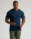 Navy Tall Active Crew Neck 2.0 worn by athletic man jogging.