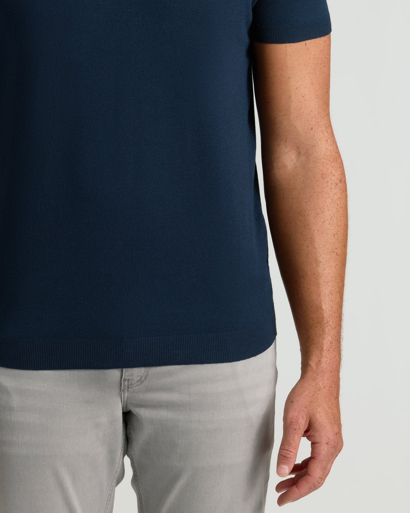Navy Tall Dressy Polo, short-sleeve, expertly tailored, midsection view.
