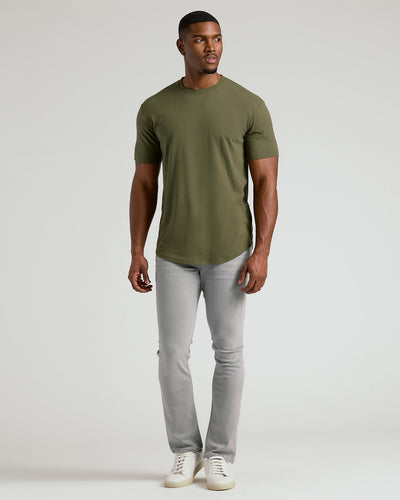 Hoher Klassischer Abgerundeter Saum Rundhals - Military Green