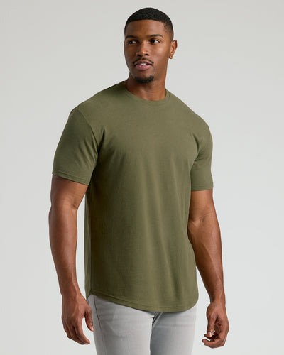 Hoher Klassischer Abgerundeter Saum Rundhals - Military Green