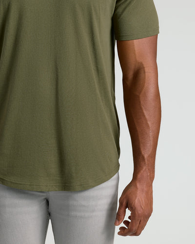 Hoher Klassischer Abgerundeter Saum Rundhals - Military Green