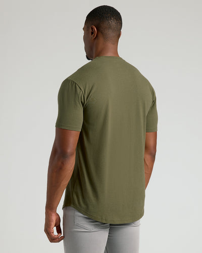 Hoher Klassischer Abgerundeter Saum Rundhals - Military Green