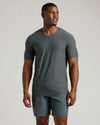 Charcoal Heather Gray Tall Active V-Neck on fit man, relaxed stance.