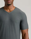 Man wearing Charcoal Heather Gray Tall Active V-Neck, showcasing its athletic fit.