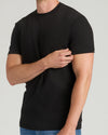 All Black Tall Heavyweight Pocket Crew, model wearing black tee.