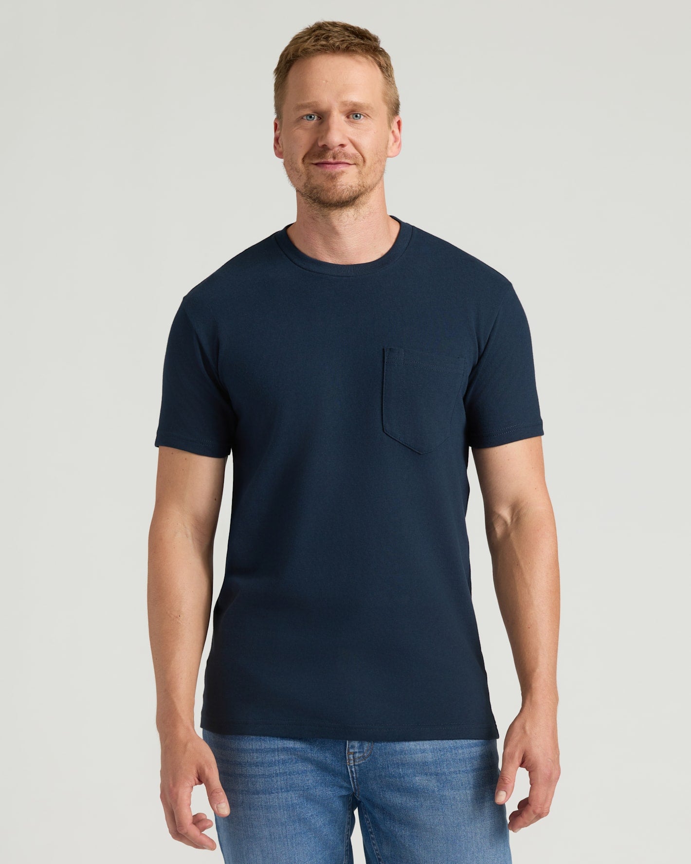 Staple Tall Heavyweight Pocket Crew 3-Pack on model in casual style.