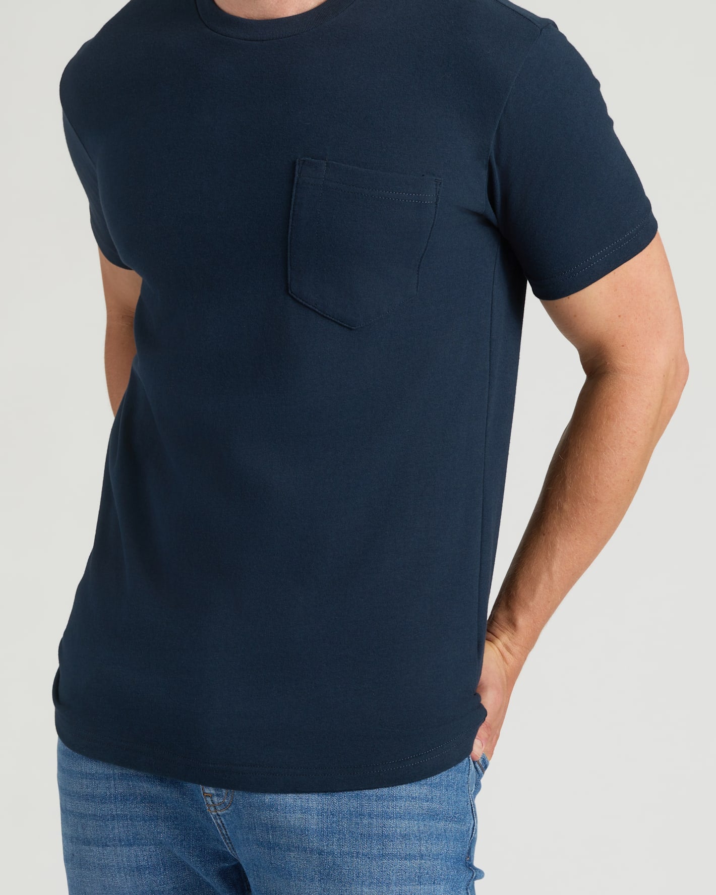 Staple Tall Heavyweight Pocket Crew 3-Pack in navy, denim pairing.