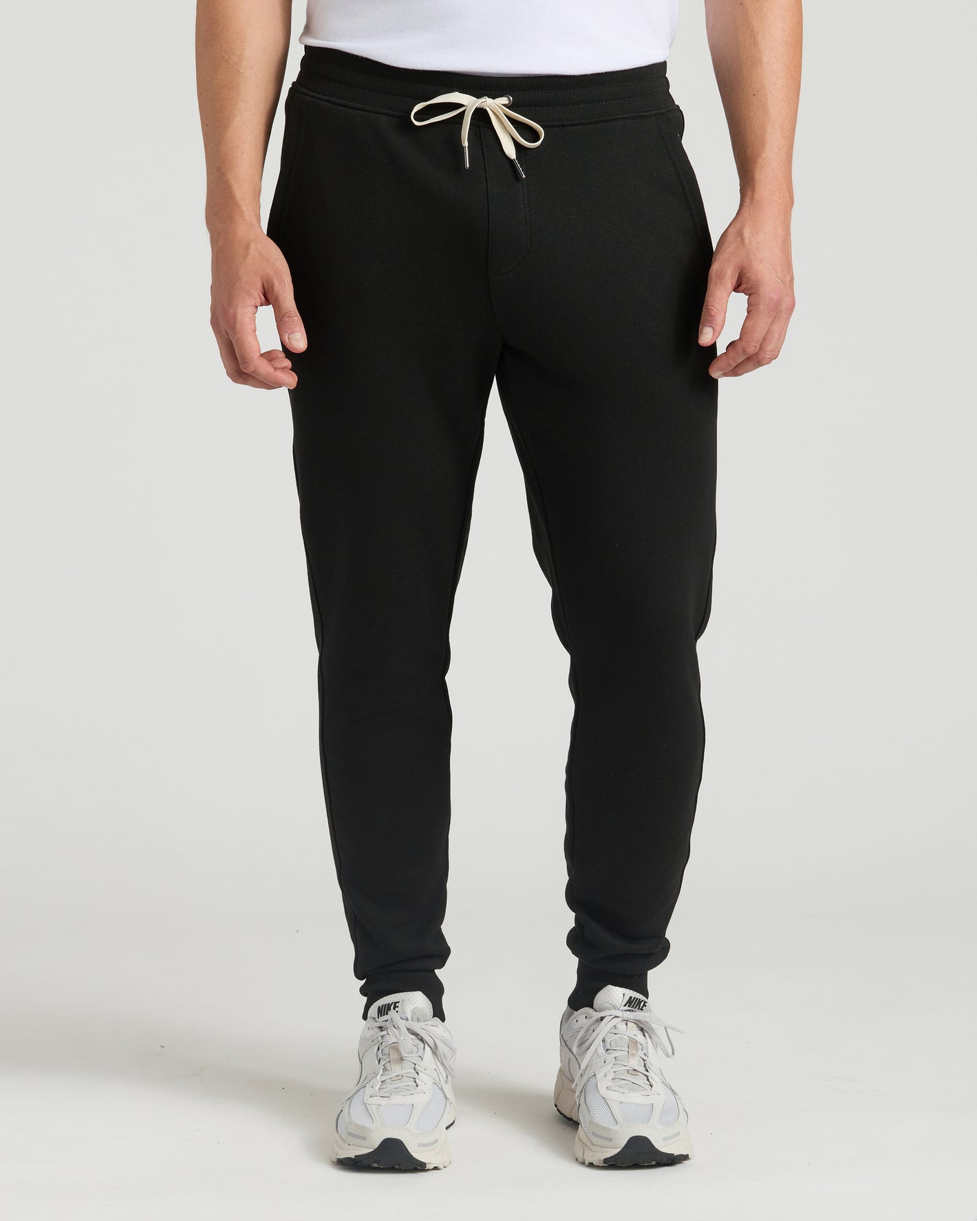 Black Tall Fleece French Terry Joggers with drawstring and cuffed ankles.