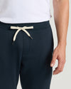 Navy Tall Fleece French Terry Joggers with cream drawstring waist.