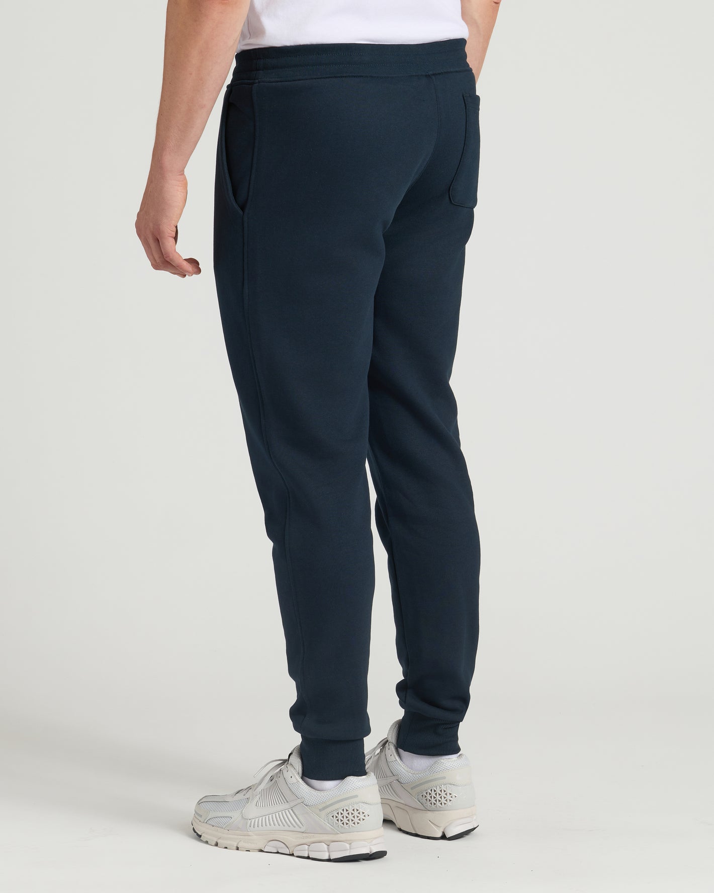 Navy Tall Fleece French Terry Joggers rear view on model.