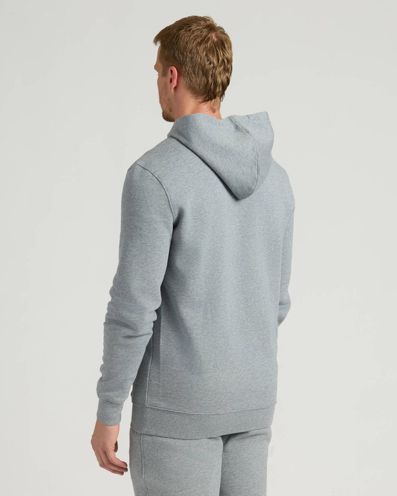 Back view of Medium Heather Gray Tall Fleece Pullover Hoodie & Joggers.