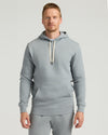 Medium Heather Gray Tall Fleece French Terry Pullover Hoodie on man.