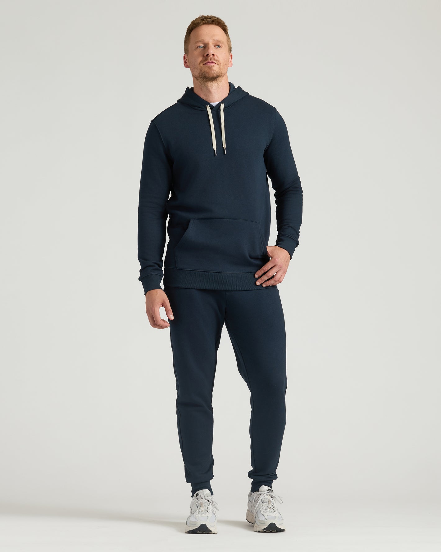 Navy Tall Fleece Pullover Hoodie & Joggers 2-Pack outfit.
