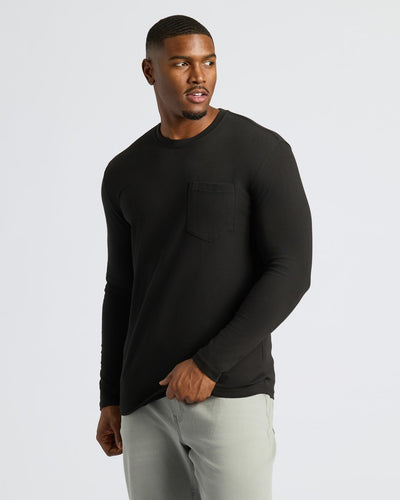 Black & Navy Tall Heavyweight Long Sleeve Pocket Crew 4-Pack