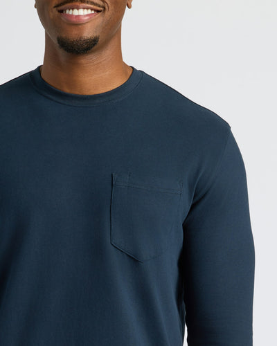 Tall Heavyweight Long Sleeve Pocket Crew - Navy