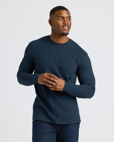 Black & Navy Tall Heavyweight Long Sleeve Pocket Crew 4-Pack