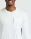 White Tall Heavyweight Long Sleeve Pocket Crew worn by a goateed man.