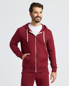 True ClassicMan wearing Dark Maroon Fleece French Terry Zip Hoodie, smiling.