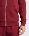 Dark Maroon Fleece French Terry Zip Hoodie with kangaroo pocket and ribbed cuffs.