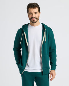 True ClassicMan in Deep Emerald Full Zip Fleece Hoodie & Jogger 2-Pack, smiling.
