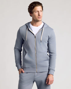 True ClassicModel in Dusty Blue Fleece French Terry Zip Hoodie.
