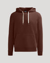 Carob Fleece French Terry Pullover Hoodie with pouch pocket and drawstring hood.