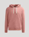 Rose Fleece French Terry Pullover Hoodie with kangaroo pocket and off-white drawcords.
