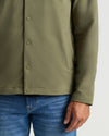 Military Green Casual Jacket with snap buttons and side-seam pockets.
