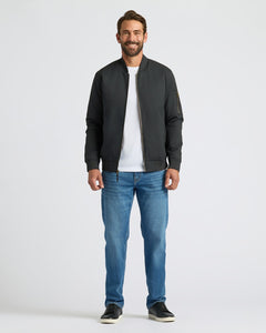 True ClassicBlack Bomber Jacket: water-resistant with brass zippers, classic fit.